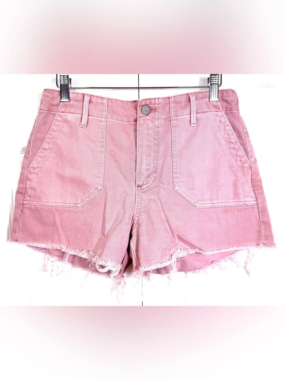PAIGE London Utility Shorts Pink Frayed Hem High Rise Size 27